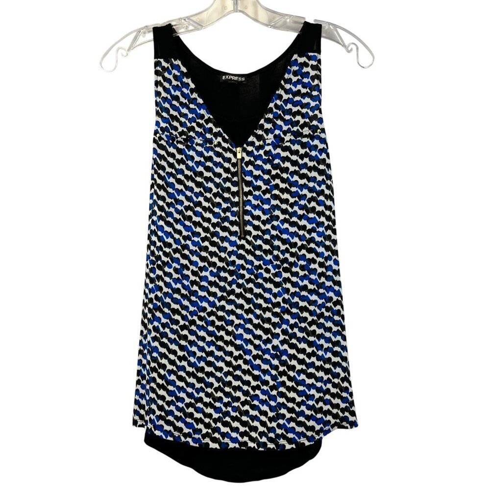 Express Womens 1/4 Zip Sleeve Top Blue/Multi Print Size Small Hi Low